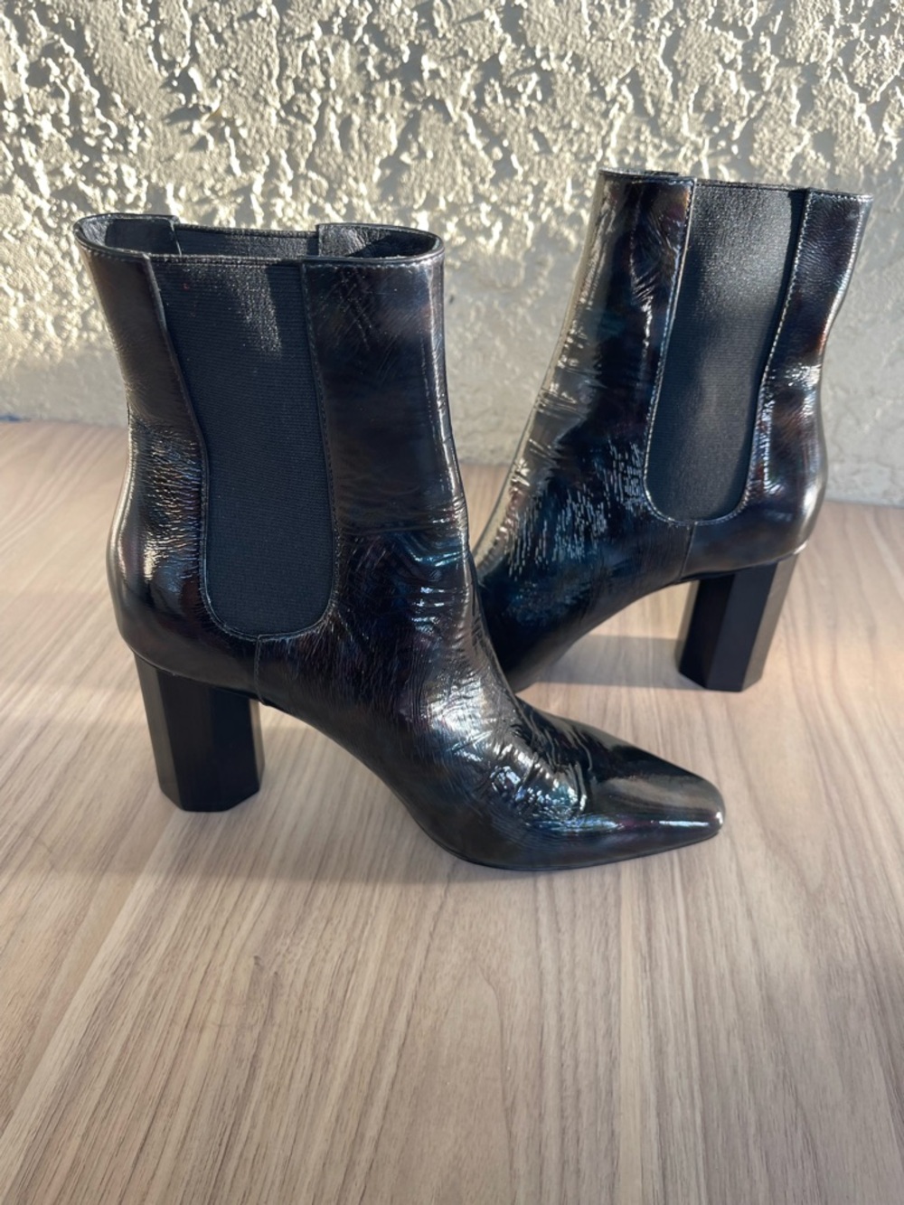 Donald J. Pliner Black Patent Chelsea Block Heel Ankle Boots